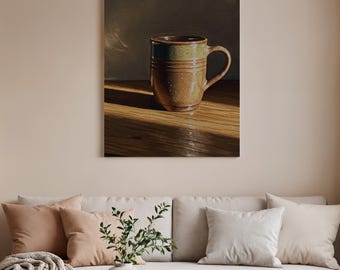 Rustic Coffee Mug Framed Canvas, Cozy Kitchen Wall Art
