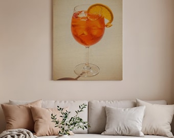 Orange Spritz Cocktail Framed Canvas Art, Modern Bar Decor