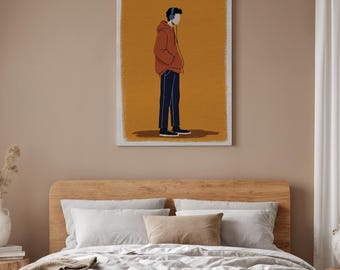 Minimalist Headphones Figure Canvas Art, Modern Youth Illustration