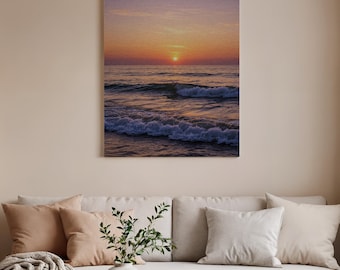 Ocean Sunset Framed Canvas, Tranquil Seascape Painting