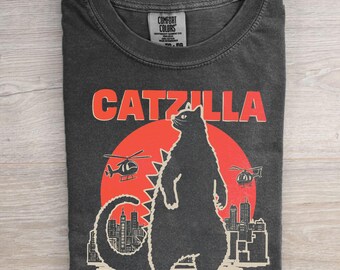 Maglietta Comfort Colors Catzilla Cat Meme - Stile anni '90