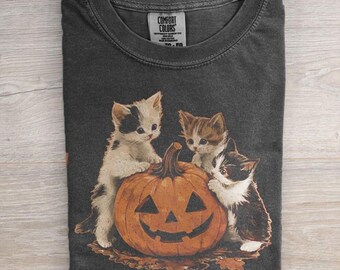 Maglietta Comfort Colors Halloween Cat: stile meme anni '90