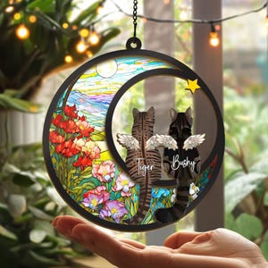 Custom Cats Memorial Suncatcher, Loss of Cats Sympathy Gift, Cat Loss Gift, Gift For Cat Lover, Cat Mom Gift,  Pet Memorial Gift