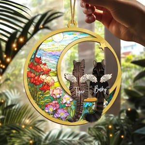 Custom Cats Memorial Suncatcher, Loss of Cats Sympathy Gift, Cat Loss Gift, Gift For Cat Lover, Cat Mom Gift,  Pet Memorial Gift