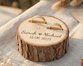 Porte-bague personnalisé en bois sur mesure, boîte au porteur pour alliances, rustique, noms gravés, date, cadeau
