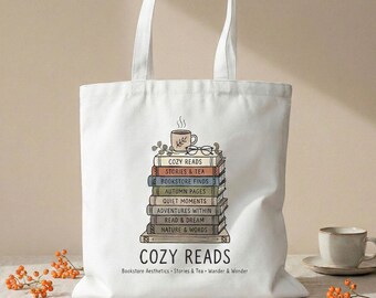 Sac fourre-tout pour amoureux des livres, illustration de livres empilés, cadeau lecteur