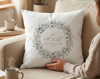 Oreiller prénom personnalisé, Coussin décoratif personnalisé en lin, Cadeau de pendaison de crémaillère