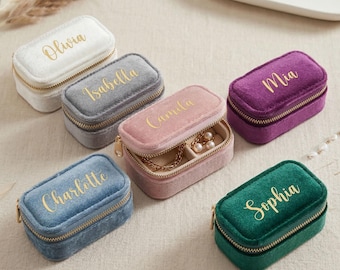 Boîte à bijoux personnalisée en velours, nom personnalisé, étui à bijoux de voyage, cadeau pour elle