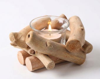 Bougeoir en bois rustique pour feu de camp, décoration de cabine, centre de table de ferme