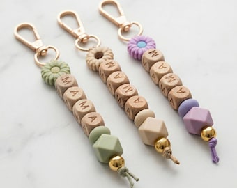 Daisy Bead Keychain Floral Keyring Pastel Bag Charm Gift for Her