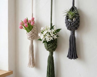 Support suspendu bohème en macramé, corde de coton, décoration murale, sac en filet, fleur