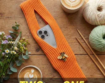 Crochet Phone Pouch, Handmade Knit Phone Bag, Bee Embroidery