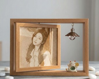 Cadre portrait en bois gravé personnalisé, cadeau couple personnalisé