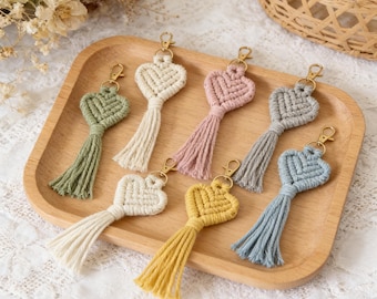 Porte-clés coeur en macramé fait main, breloque de sac bohème, cadeau porte-clés à pampilles, cadeau pour elle