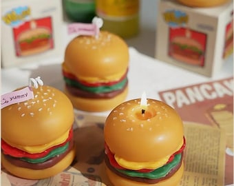 Burger Shaped Candle Fun Food Candle Handmade Decorative Candle Gift for Food Lovers