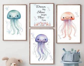Jellyfish Nursery Prints: Watercolor Under the Sea Wall Art (Digital Download)
