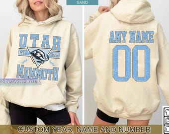 Personalisiertes Utah Mammut-Sweatshirt, Utah Mammoth Rundhalsausschnitt, Utah Hockey-Shirt, kundenspezifisches Hockey-Shirt, Hockey-Nummern-Shirt