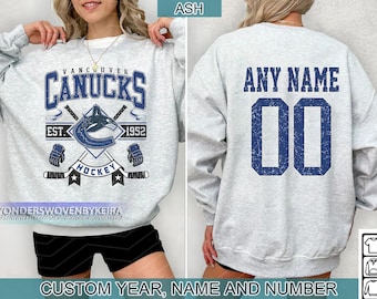 Sudadera personalizada de los Vancouver Canucks, camiseta de los Vancouver Canucks, camiseta de hockey de Vancouver, camiseta de hockey personalizada, regalo de Navidad de hockey