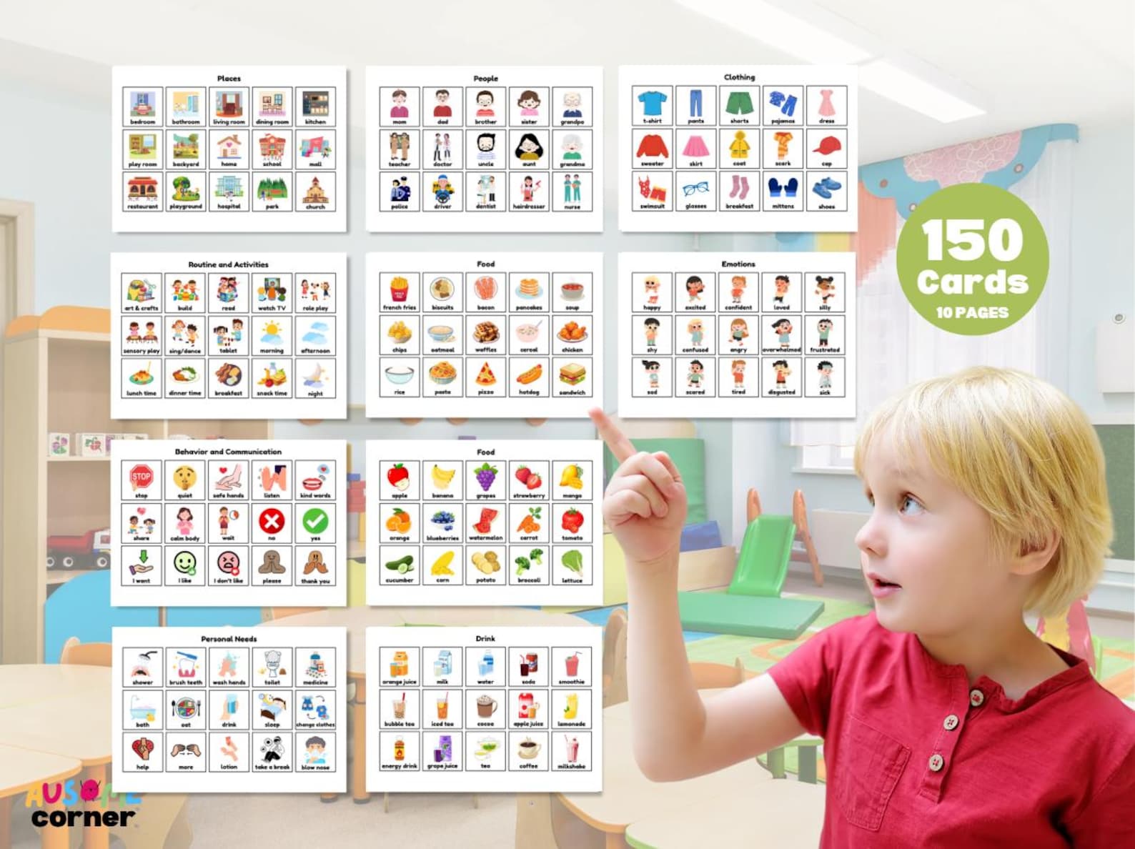 150 Nonverbal Communication Visual Cards Autism Visual Aid Printable ...