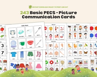 243 Basic PECs Picture Communication Cards Autism Communication Nonverbal Visual Aid Printable Flashcards for Home, School, or Therapy