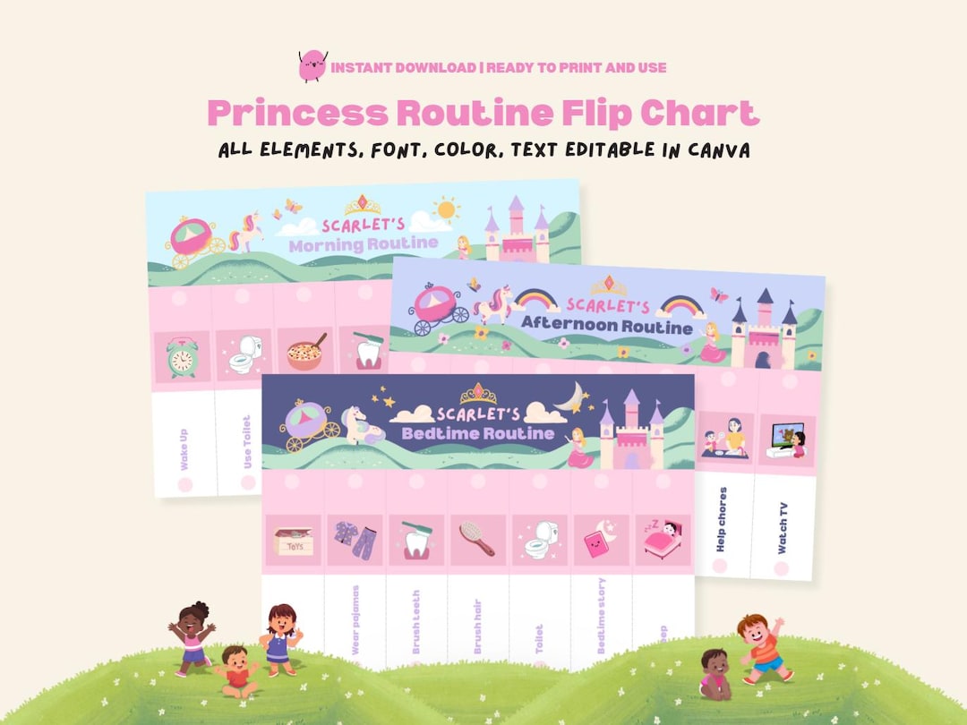 Princess Routine Chart Editable Flip Chart Toddler Morning Bedtime ...