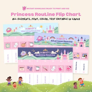 Princess Routine Chart Editable Flip Chart Toddler Morning Bedtime Routine Chart Visual Schedule for Kids Daily Rituals