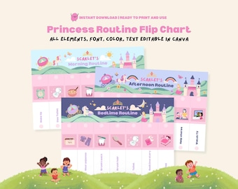 Princess Routine Chart Editable Flip Chart Toddler Morning Bedtime Routine Chart Visual Schedule for Kids Daily Rituals