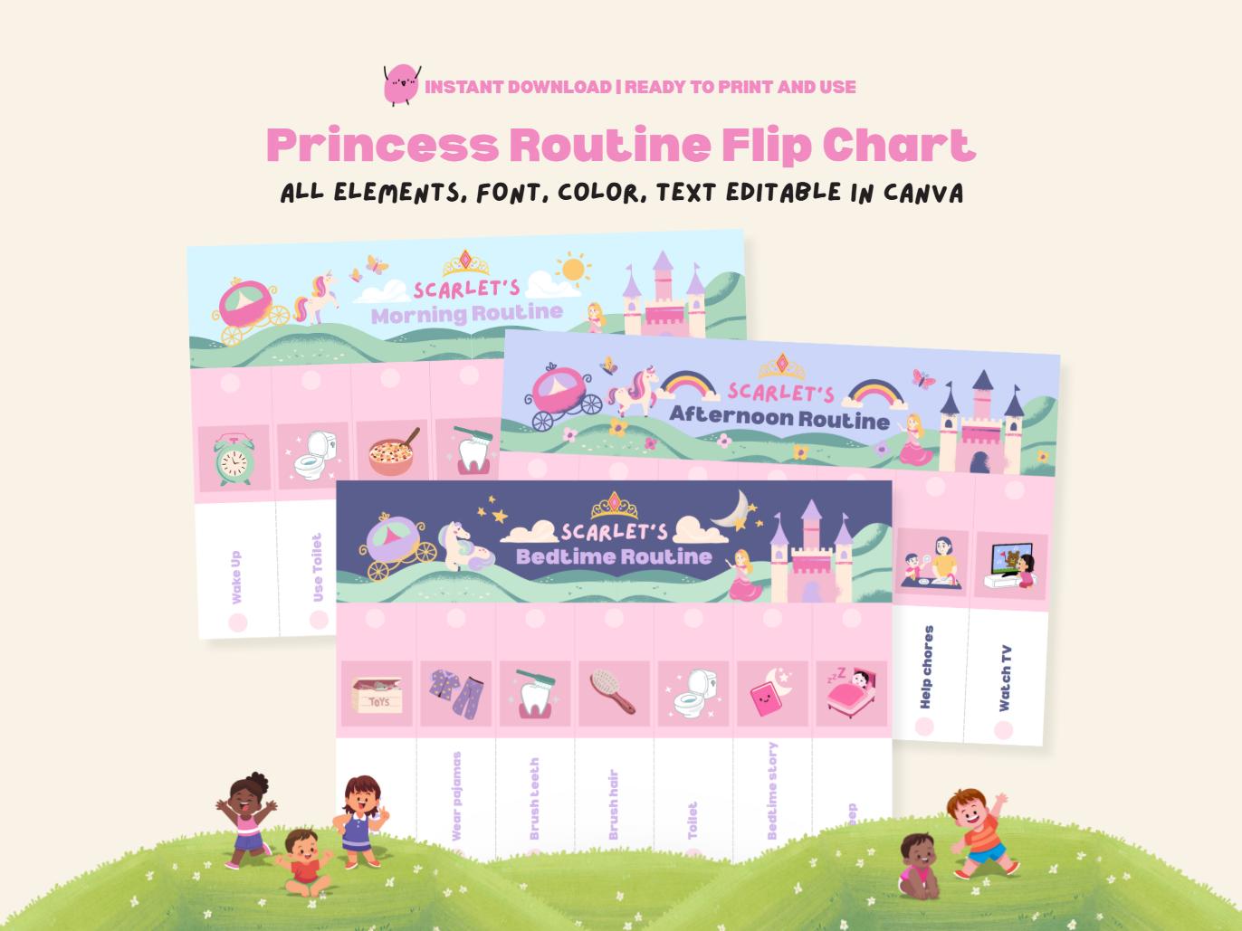Princesse Routine Princess Routine Chart Editable Flip Chart Toddler Morning Bedtime ...