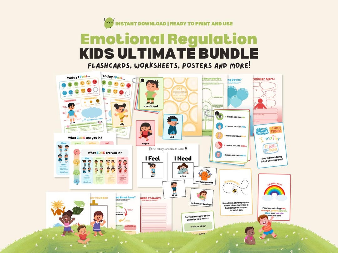 Kids Emotional Regulation Bundle ADHD Coping Skills Worksheets, Cards ...