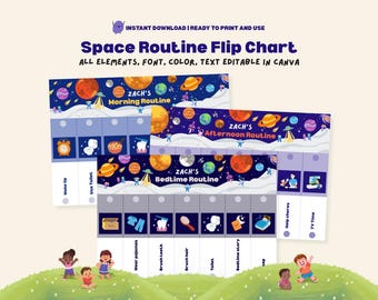 Space Routine Chart Editable Flipchart Toddler Morning Bedtime Routine Chart Galaxy Visual Schedule for Kids Daily Rhythm