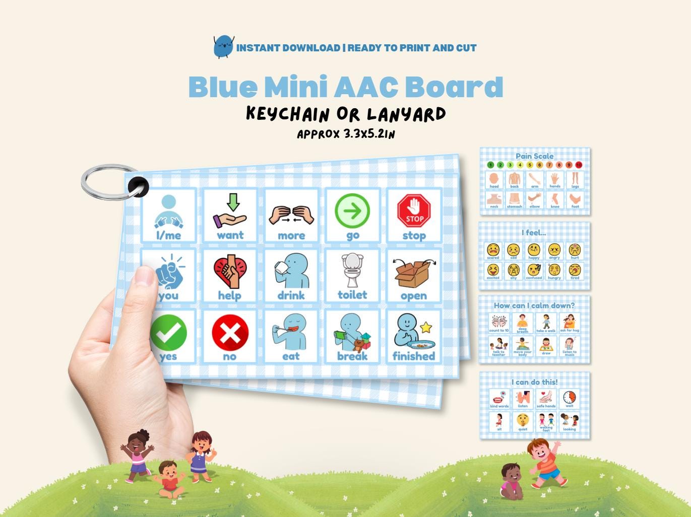Blue Mini AAC Core Board Kids Travel Printable Cute AAC Chart Autism ...