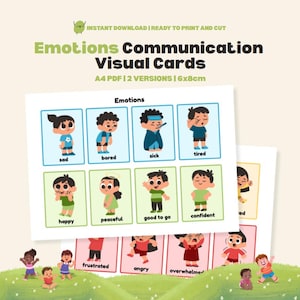 Emotionen Kommunikationskarten Autismus Gefühle Karteikarten Sozial emotionales Lernen Nonverbal PECs Visuelle Hilfe Druckbare Karteikarten