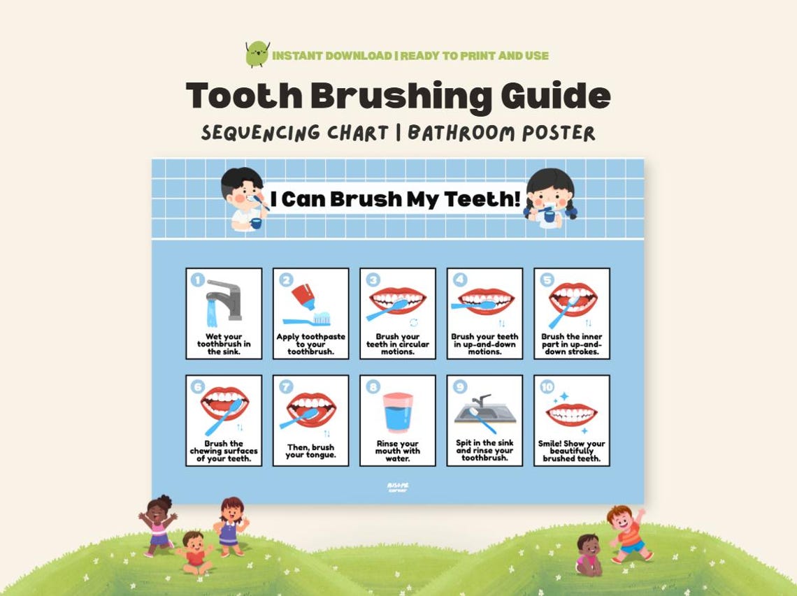 Tooth Brushing Visual Guide Sequencing Chart Life Skills Autism ...