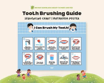 Tooth Brushing Visual Guide Sequencing Chart Life Skills Autism Printable Bathroom Poster Step-by-step Teeth Brushing Routine Task Analysis