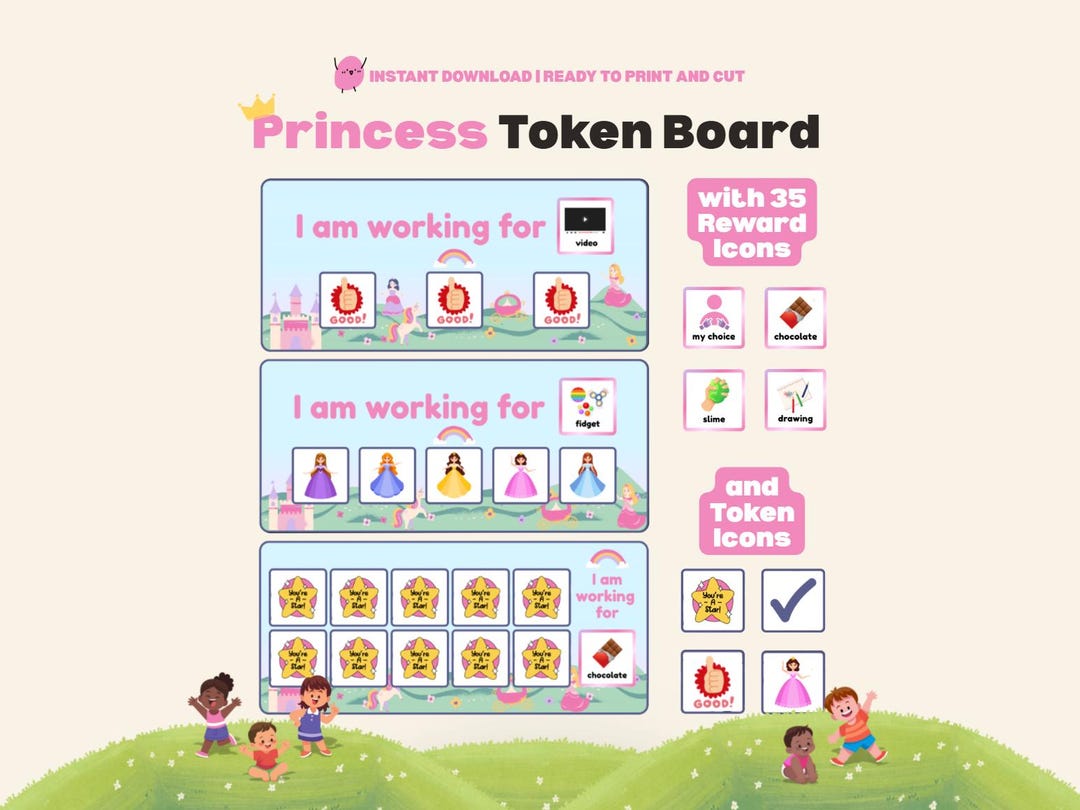 Princess Token Board Printable Behavior Chart Girls Reward Chart ABA ...
