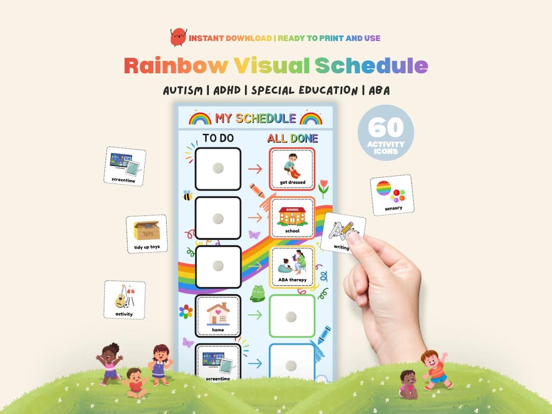 Rainbow Visual Schedule With Activity Icons - 5 Routine Slots - Autism ...