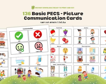 Basic PECs Picture Communication Cards Autism Communication Nonverbal Visual Aid Printable Flashcards for Home, School, or Therapy