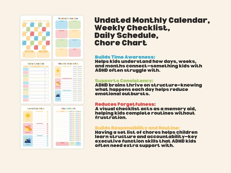 Kids ADHD Printables Executive Function Bundle Planner Checklist ...