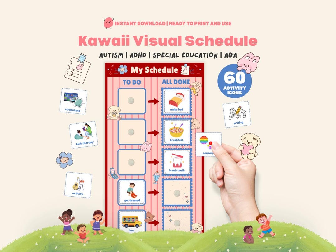 Kawaii Visual Schedule With Activity Icons - 5 Routine Slots - Autism ...