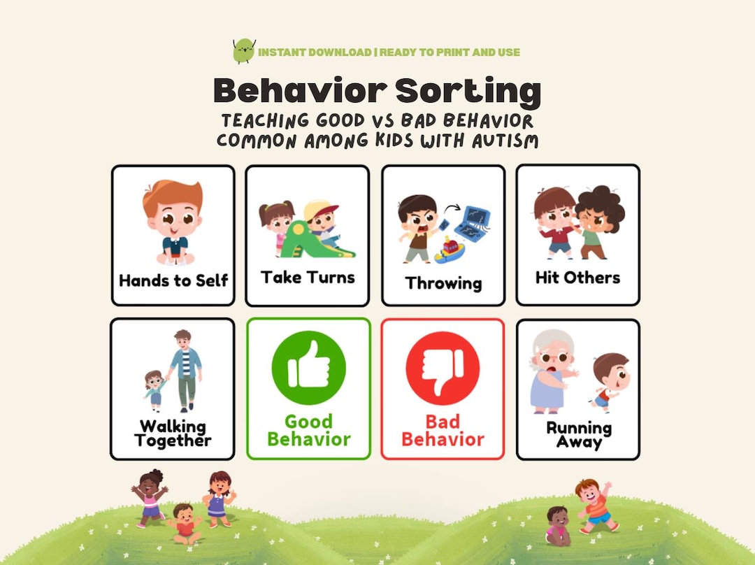 Behavior Sorting Cards Kids Activity Good and Bad Behavior Autism ...