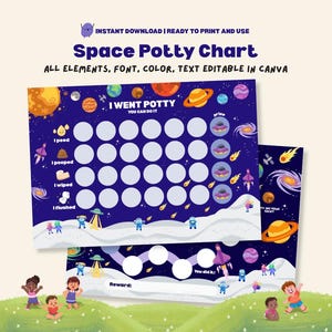 Space Theme Potty Chart Toddler Galaxy Potty Training Chart Planets Custom Sticker Chart Toilet Training Reward Chart Printable Canva