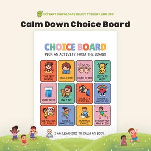 Kalm aan keuzebord poster coping-vaardigheden voor kinderen Calm Down Corner Regulering Tool Autisme Visuele ondersteuning Omgaan met grote emoties Activiteit PDF