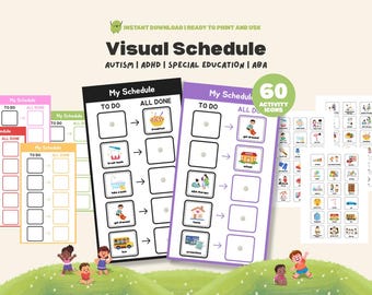 Visual Schedule with Activity Icons - 5 Routine Slots - Autism ADHD Printable ABA Therapy Tool, Home school, ASD Special Education