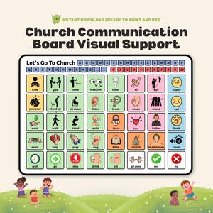 Kirchliche Kommunikationstafel AAC Sonntagsschule Visuelle Unterstützung Kirche Autismus Nonverbale Hilfe Anbetung Inlusivität Printable