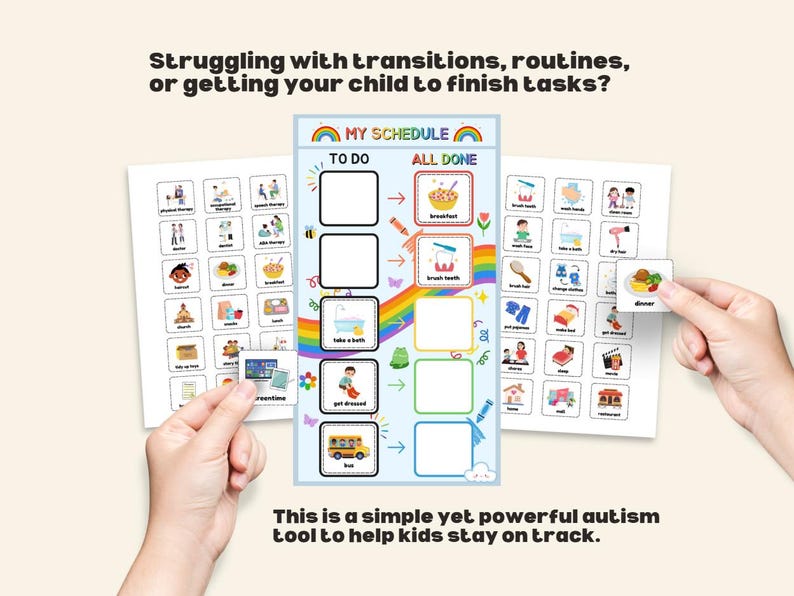 Rainbow Visual Schedule With Activity Icons - 5 Routine Slots - Autism ...
