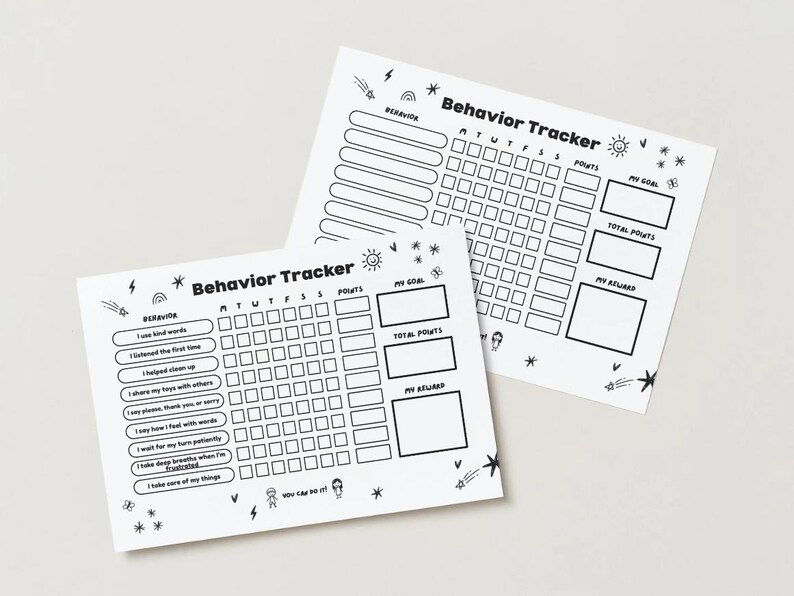 B&W Behavior Tracker Kids Printable Behavior Reward Chart Children ...