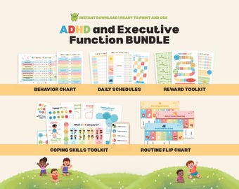 Kids ADHD Printables Executive Function Bundle Planner Checklist Routine Charts Behavior Reward System Coping Skills Cards Worksheets