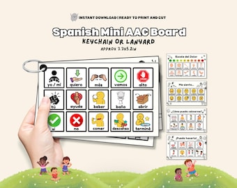 Spanish Mini AAC Core Board Kids Travel Printable AAC Chart Autism Portable Communication Cards Lanyard/Flashcards Nonverbal Language
