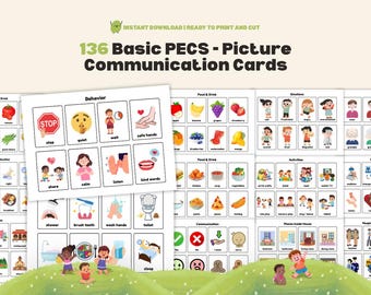 Basic PECs Picture Communication Cards Autism Communication Nonverbal Visual Aid Printable Flashcards for Home, School, or Therapy
