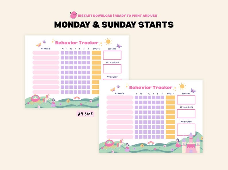 Princess Behavior Tracker Kids Printable Behavior Reward Chart Children ...